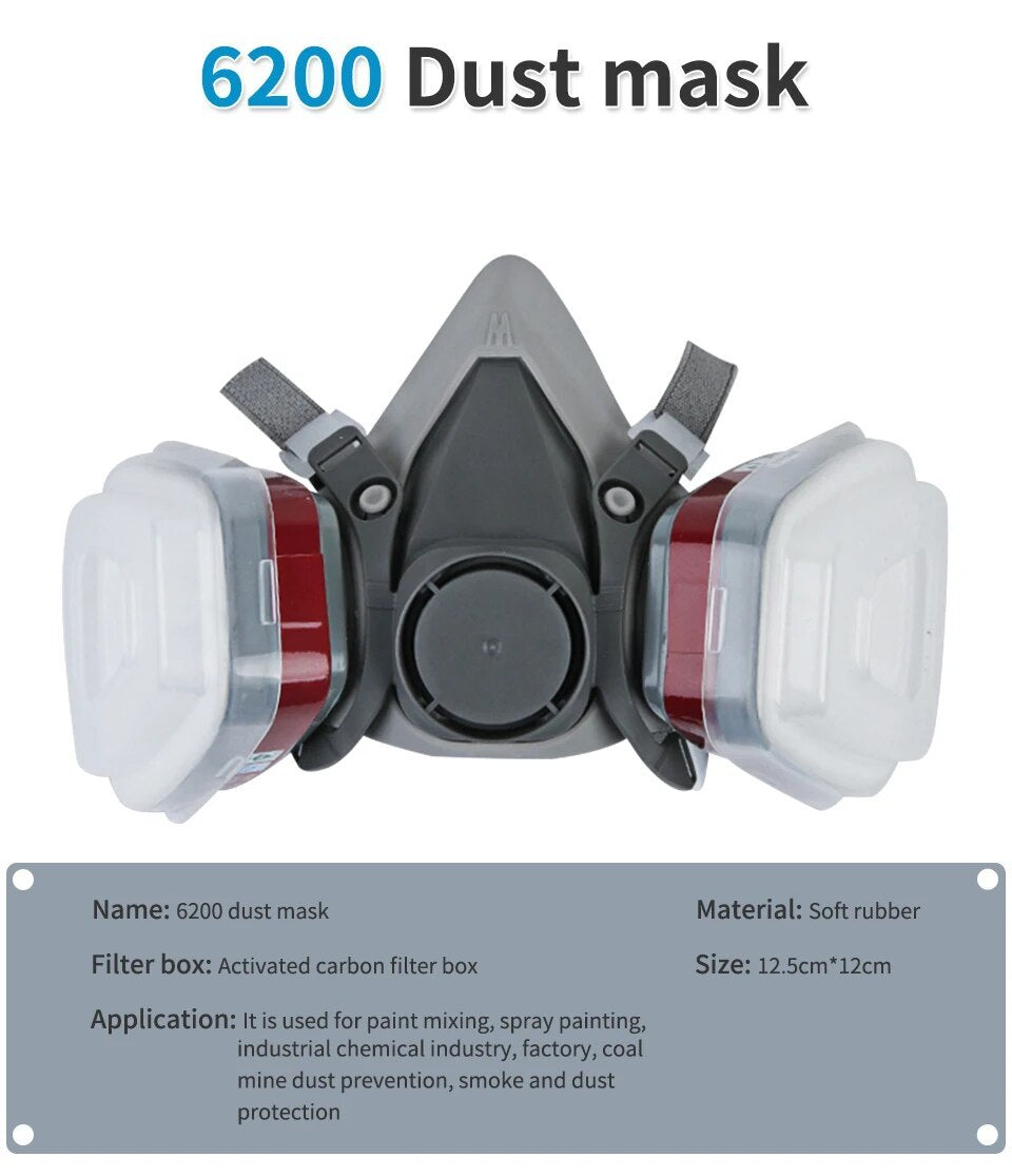 6200 Reusable Respirator Half Face Gas Mask with Anti-Fog Safety Goggles – Industrial-Grade Protection for Painting, Spraying & Polishing