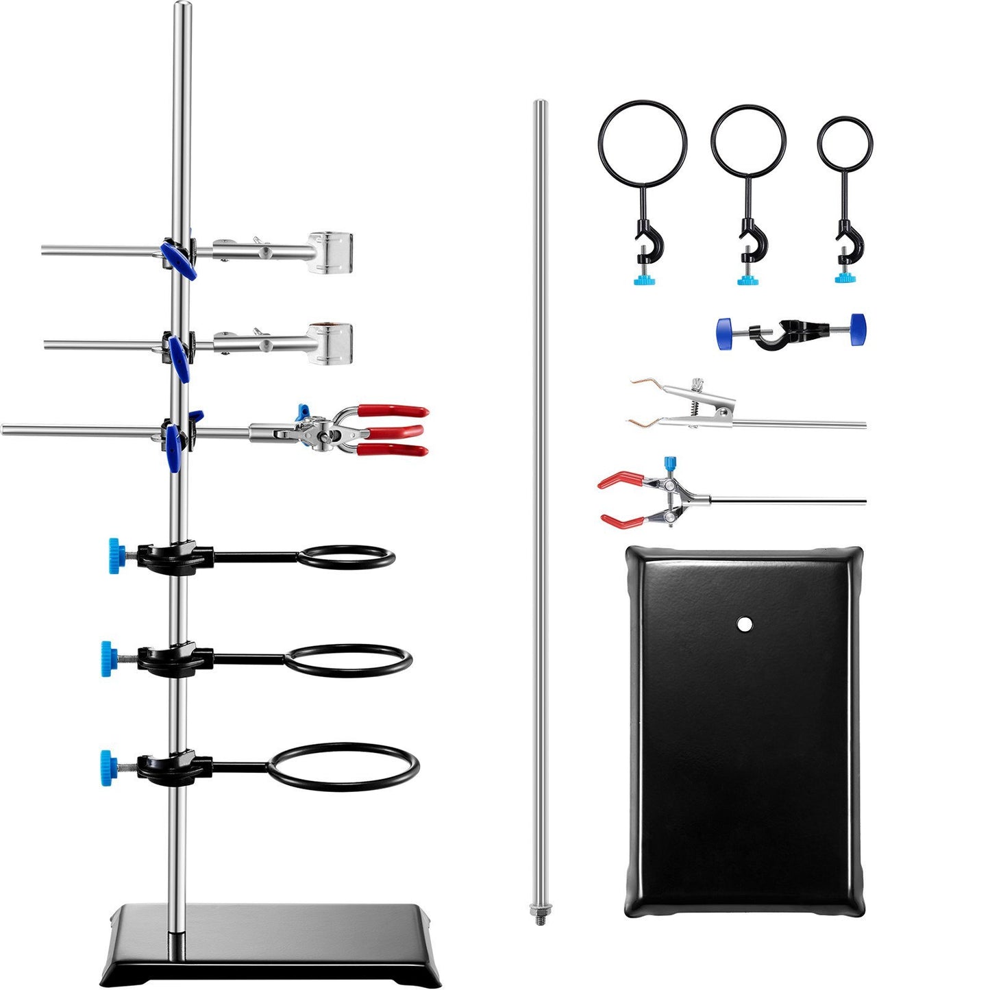 Laboratory Retort Support Stand Set – Heavy-Duty Steel Rod with Cast Iron Base, Flask & Burette Clamps for Lab, Oilfield & Energy Sector Use