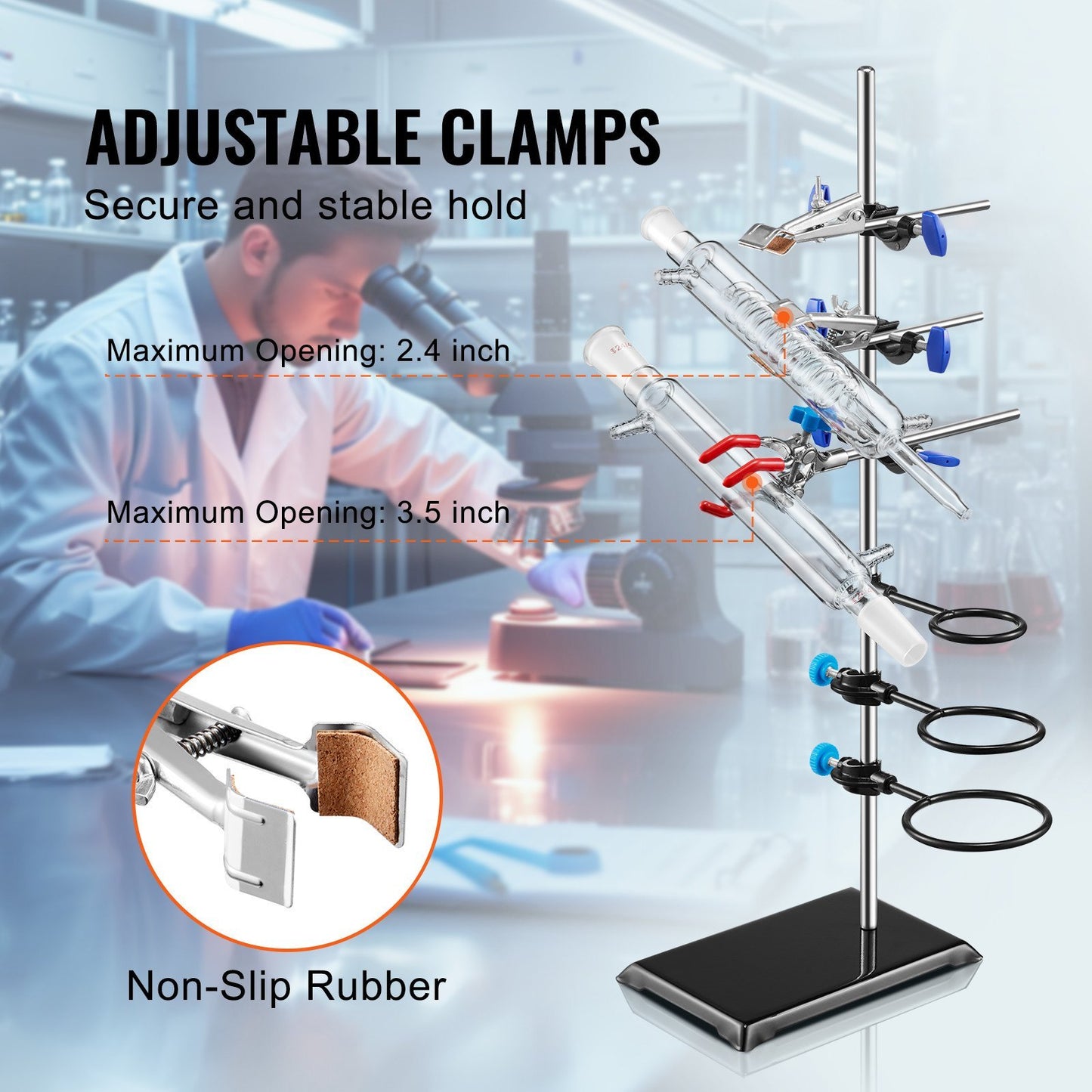 Laboratory Retort Support Stand Set – Heavy-Duty Steel Rod with Cast Iron Base, Flask & Burette Clamps for Lab, Oilfield & Energy Sector Use