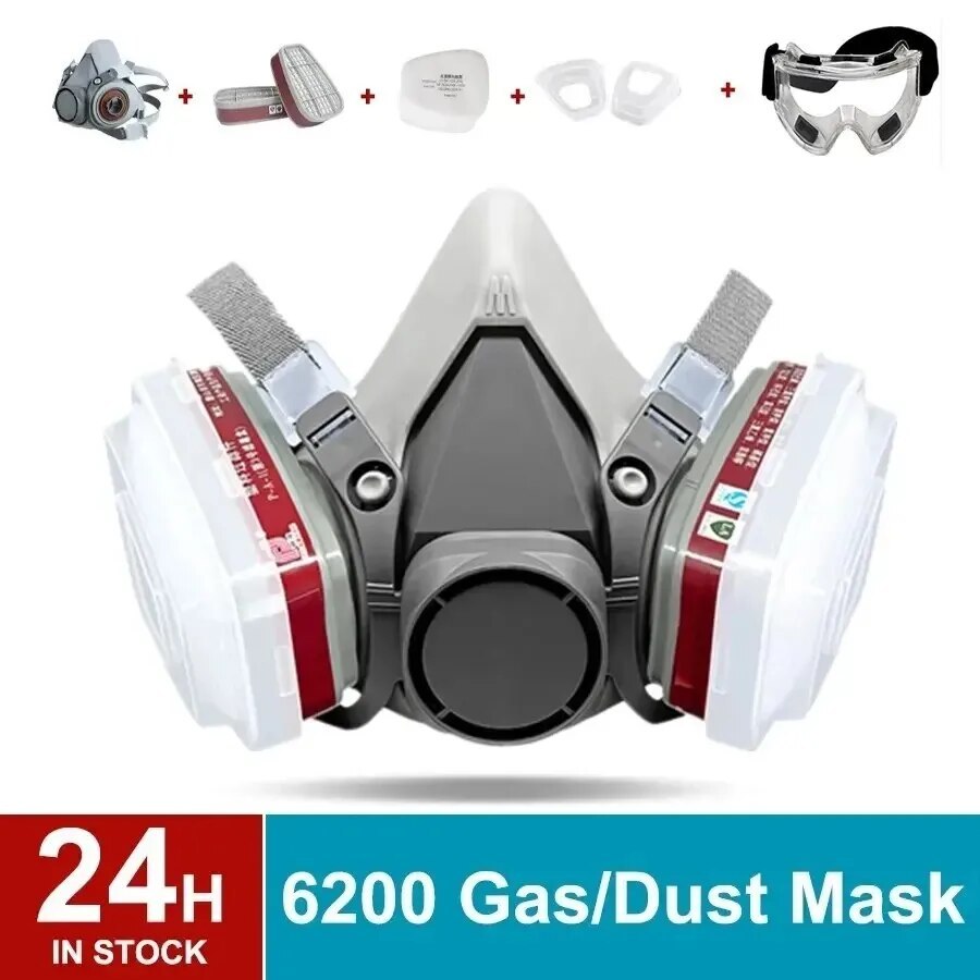 6200 Reusable Respirator Half Face Gas Mask with Anti-Fog Safety Goggles – Industrial-Grade Protection for Painting, Spraying & Polishing