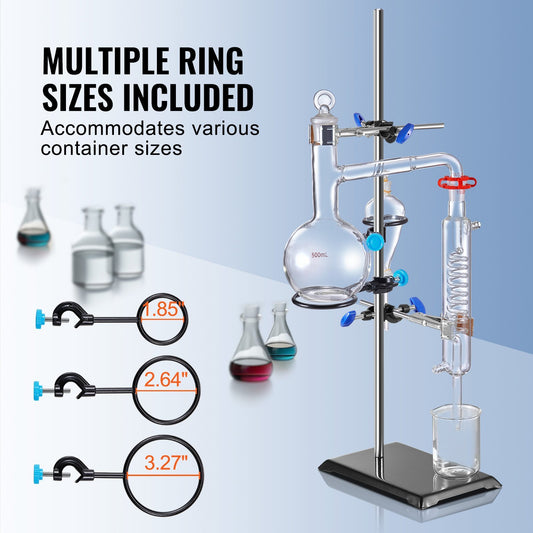 Laboratory Retort Support Stand Set – Heavy-Duty Steel Rod with Cast Iron Base, Flask & Burette Clamps for Lab, Oilfield & Energy Sector Use