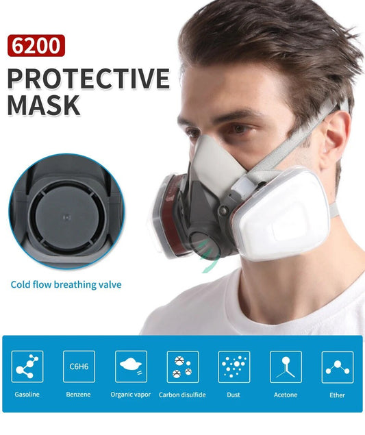 6200 Reusable Respirator Half Face Gas Mask with Anti-Fog Safety Goggles – Industrial-Grade Protection for Painting, Spraying & Polishing