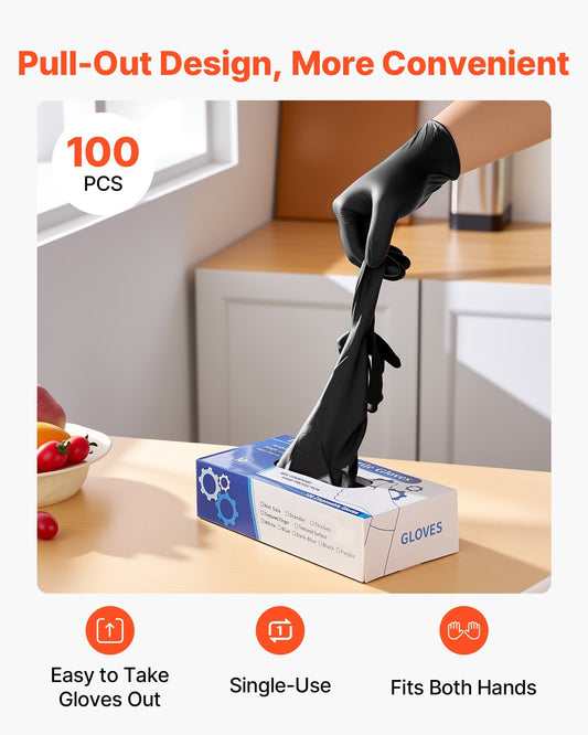 Black Nitrile Disposable Gloves – 4.5 Mil Thickness, Latex & Powder-Free, 100 Count Box (Size M) for Lab, Oilfield & Industrial Use